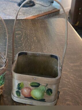 Vintage Artisan Hand-Painted Square with Fruit Design Basket